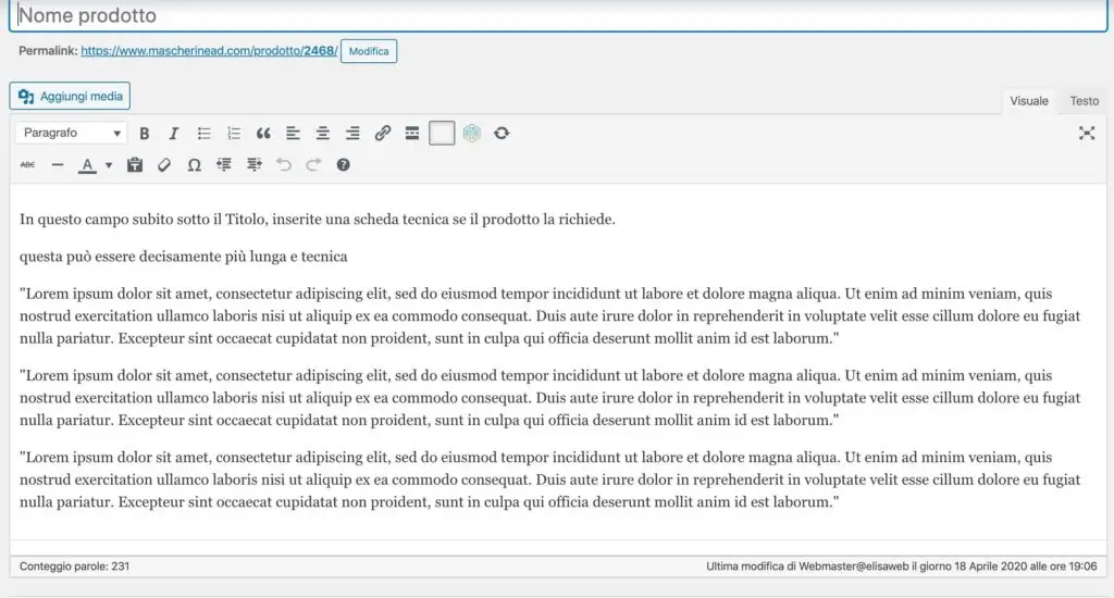 scheda-tecnica prodotto woocommerce