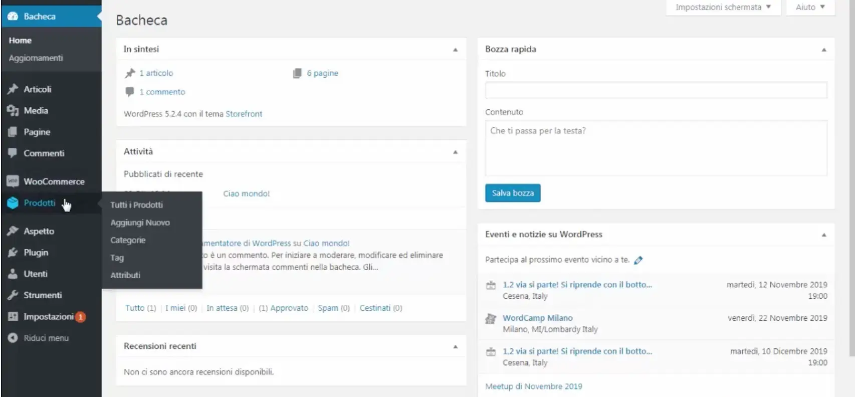 nuovo prodotto woocommerce