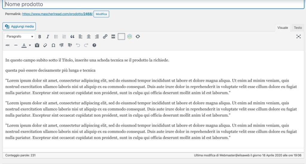 scheda-tecnica prodotto woocommerce