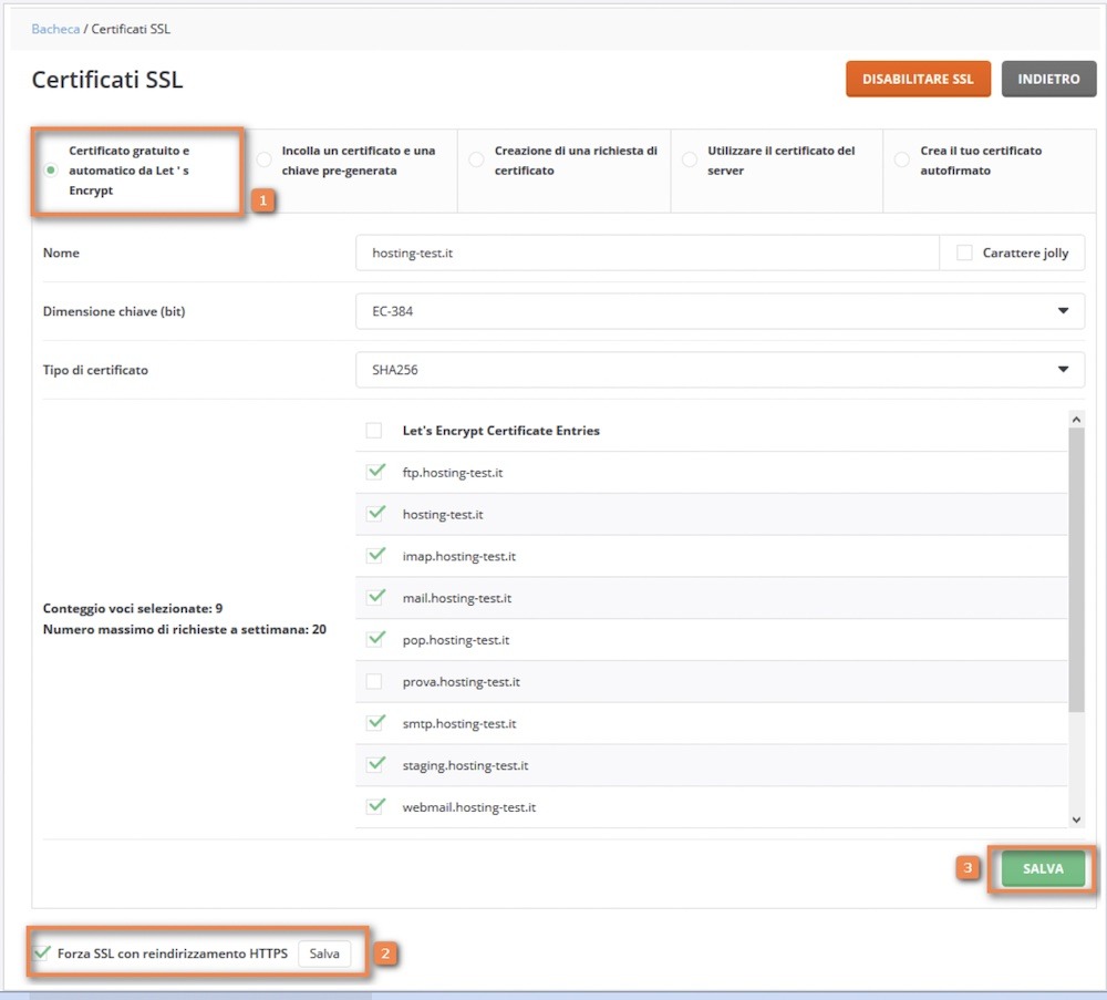 attivazione certificato SSL