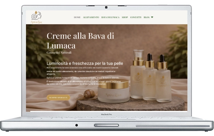 SITO REALIZZATO PER SPIRALUX NELLA FOTO IL SITO CHE VENDE CREME COSMETICHE  CON BAVA DI LUMACA