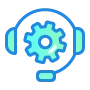 assistenza-wordpress-e-supporto-web Icona con auricolari e ingranaggio rappresenta assistenza Siti Web