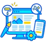 Icona di rifacimento sito web con pennello, nuovo layout e versione mobile