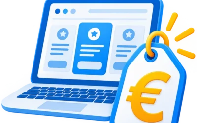 Prezzi siti web professionali Elisaweb con laptop e cartellino del prezzo in euro