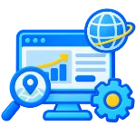 Icona ottimizzazione SEO e GEO: sito visibile su Google e nei motori di ricerca AI